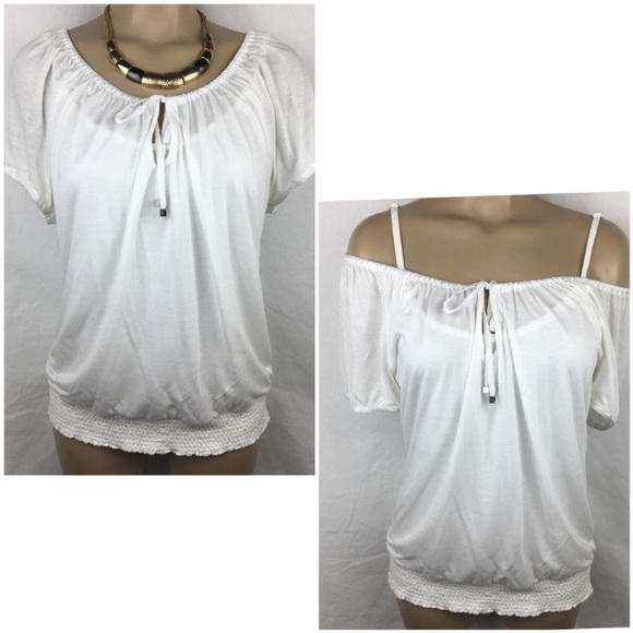 White Peasant Off Shoulder Blouse & Tank Top by White House Black Market M - Picture 2 of 9